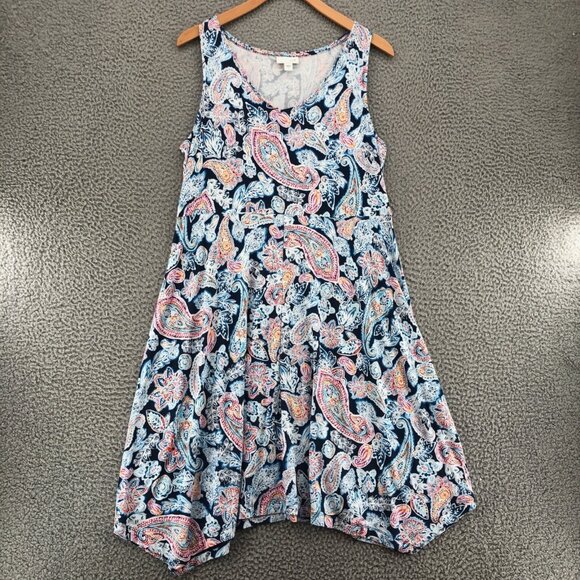 J. Jill Dresses & Skirts - J Jill Dress Womens Small Blue Multi Paisley A Line Knee Sleeveless Stretch Sun